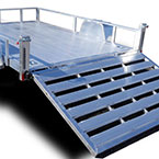 Open Aluminum Exterior - Rear 3/4 View with Ramp Down (Shown with Optional Features including aluminum plank floor)